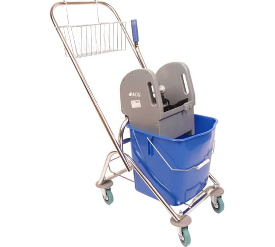 Изображение товара Тележка одноведерная ACG 25л с отжимом, база нержавейка, с корзиной, короткая ручка 1011654