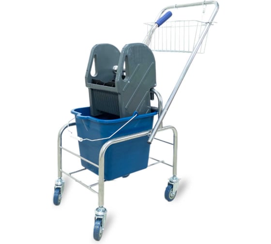 Изображение товара Тележка уборочная ACG БЕЗ ЛОГО 1 х 16л с отжимом и корзиной хром, база хром 1028481