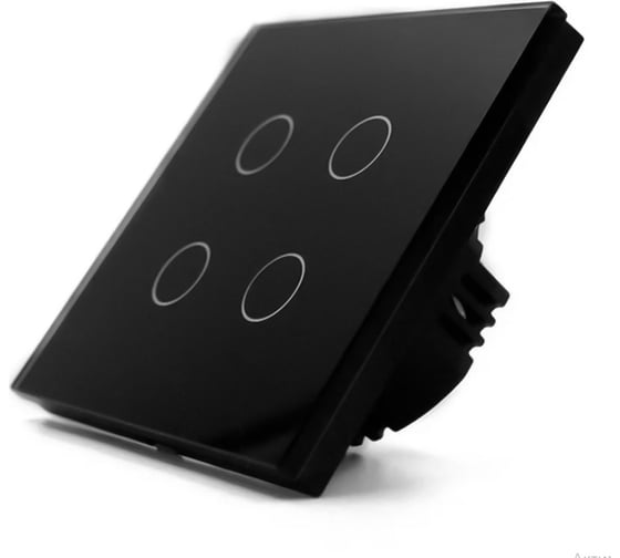 Изображение товара Сенсорный выключатель Vell черный, четырехклавишный, 1 пост, стеклянная рамка 1369781