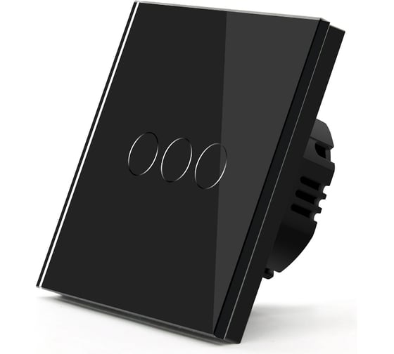 Изображение товара Сенсорный выключатель Vell черный, трехклавишный, 1 пост, стеклянная рамка 1369777