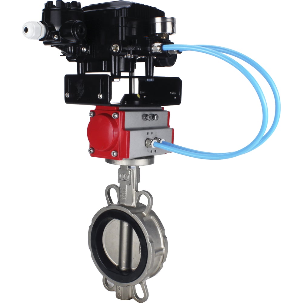 Изображение товара Затвор DN.ru 304-304-EPDM-2W-Fb-H Ду100 Ру16 пневмопривод