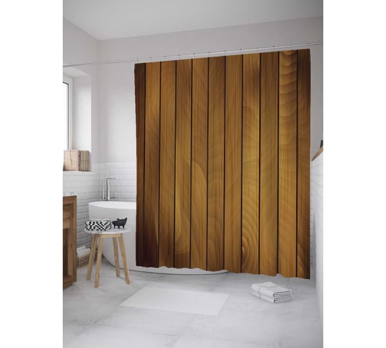 Изображение товара Штора (занавеска) для ванной JoyArty "Дощатый настил" из сатена, 180х200 см с крючками, sc_28564