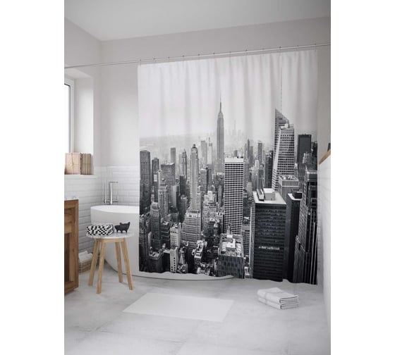 Изображение товара Штора (занавеска) для ванной JoyArty "Мегаполис ретро" из сатена, 180х200 см с крючками, sc_27955