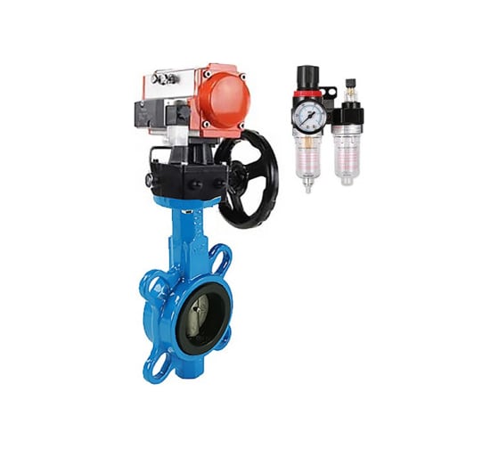 Изображение товара Затвор DN.ru 304-304-EPDM-2W-Fb-H Ду125 Ру16 пневмопривод, дублёр, пневмораспред., БПВ D050-49320