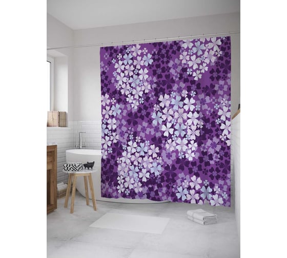 Изображение товара Штора (занавеска) для ванной JoyArty "Яркая сирень" из сатена, 180х200 см с крючками, sc_11400