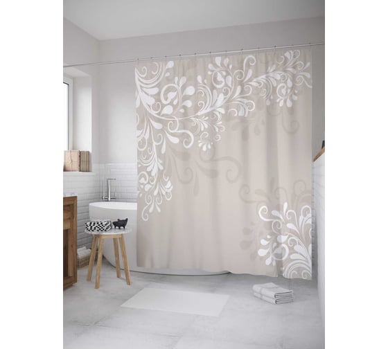 Изображение товара Штора (занавеска) для ванной JoyArty "Веточки в бутах" из сатена, 180х200 см с крючками, sc_27898