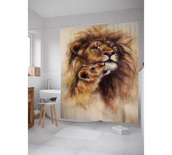 Изображение товара Штора (занавеска) для ванной JoyArty "Львиный наследник" из сатена, 180х200 см с крючками, sc_12708