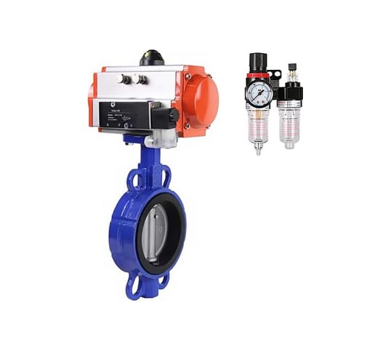 Изображение товара Затвор DN.ru 304-304-EPDM-2W-Fb-H Ду50 Ру16 пневмопривод, пневмораспределитель, БПВ D050-49900