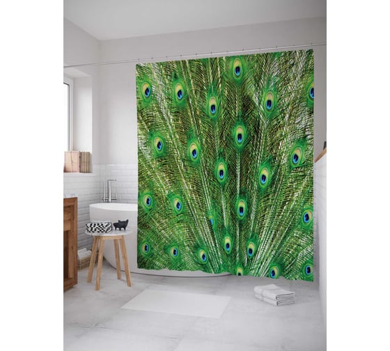 Изображение товара Штора (занавеска) для ванной JoyArty "Бескрайний павлиний хвост" из сатена, 180х200 см с крючками, sc_12569
