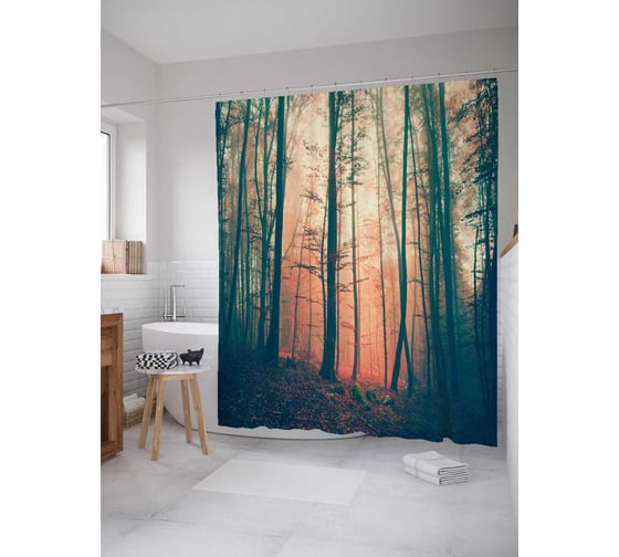 Изображение товара Штора (занавеска) для ванной JoyArty "Тихий лес" из сатена, 180х200 см с крючками, sc_12886