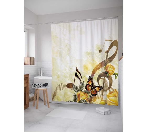 Изображение товара Штора (занавеска) для ванной JoyArty "Природа и музыка" из сатена, 180х200 см с крючками, sc_12695
