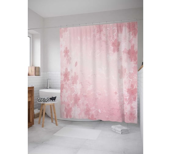 Изображение товара Штора (занавеска) для ванной JoyArty "Вьющиеся цветки" из сатена, 180х200 см с крючками, sc_14309