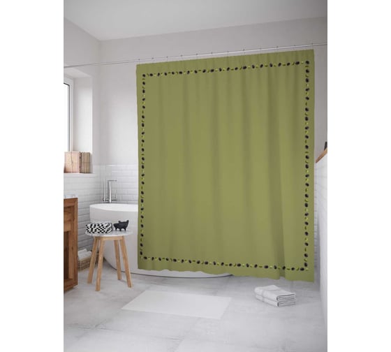 Изображение товара Штора (занавеска) для ванной JoyArty "Оливки" из сатена, 180х200 см с крючками, sc_105997