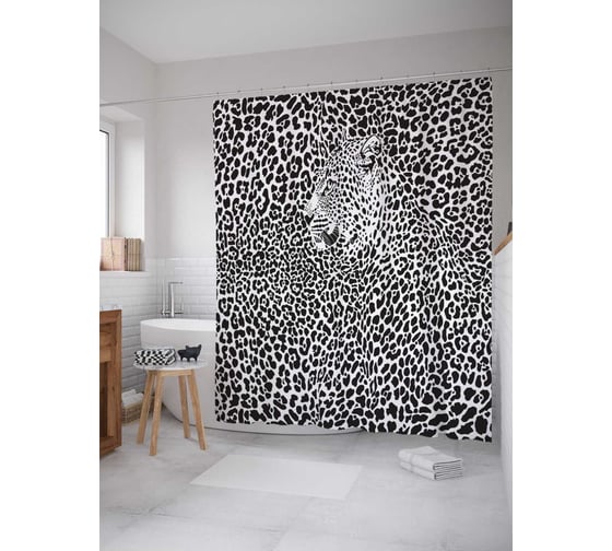 Изображение товара Штора (занавеска) для ванной JoyArty "Леопардовое небо" из сатена, 180х200 см с крючками, sc_12435