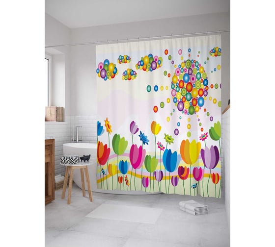 Изображение товара Штора (занавеска) для ванной JoyArty "Радужная природа" из сатена, 180х200 см с крючками, sc_12448