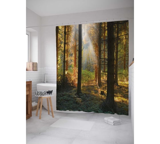 Изображение товара Штора (занавеска) для ванной JoyArty "Лес успокоит" из сатена, 180х200 см с крючками, sc_15216