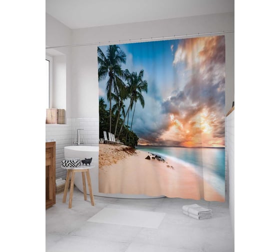 Изображение товара Штора (занавеска) для ванной JoyArty "Морские мысли" из сатена, 180х200 см с крючками, sc_19861