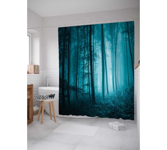 Изображение товара Штора (занавеска) для ванной JoyArty "Лесное путешествие" из сатена, 180х200 см с крючками, sc_12889