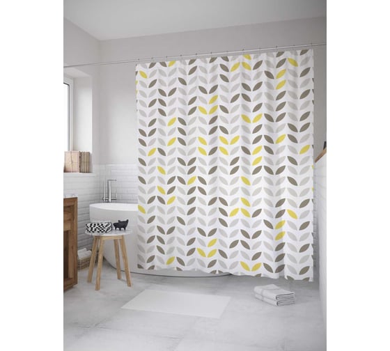 Изображение товара Штора (занавеска) для ванной JoyArty "Лиственный парад" из сатена, 180х200 см с крючками, sc_10732