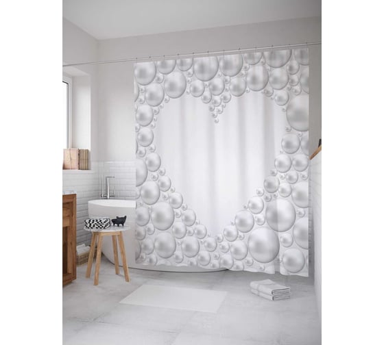 Изображение товара Штора (занавеска) для ванной JoyArty "Сердце из пузырей" из сатена, 180х200 см с крючками, sc_14168