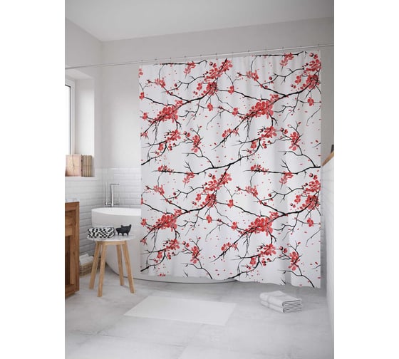 Изображение товара Штора (занавеска) для ванной JoyArty "Японская яркость" из сатена, 180х200 см с крючками, sc_14320