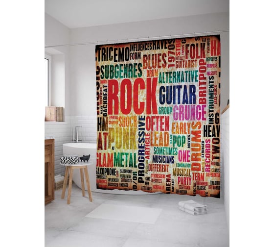 Изображение товара Штора (занавеска) для ванной JoyArty "Музыкальная абстракция" из сатена, 180х200 см с крючками, sc_16469