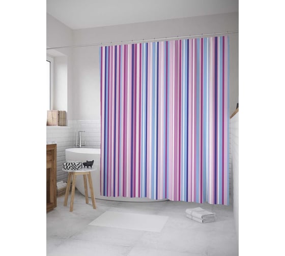 Изображение товара Штора (занавеска) для ванной JoyArty "Разноцветные вертикали" из сатена, 180х200 см с крючками, sc_28502