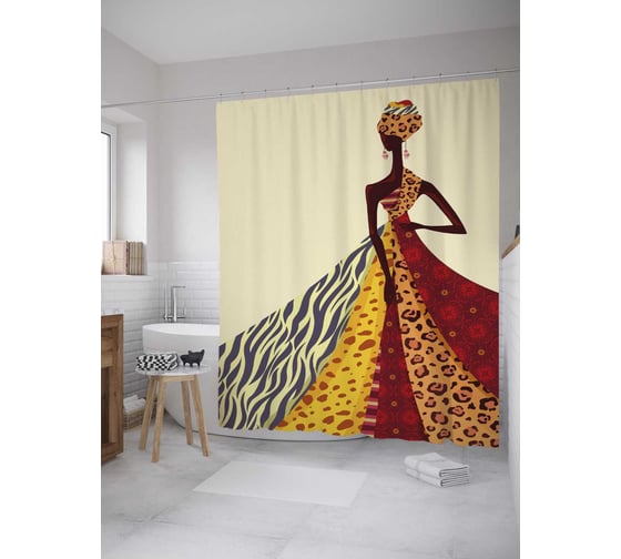 Изображение товара Штора (занавеска) для ванной JoyArty "Африканская женщина" из сатена, 180х200 см с крючками, sc_27914