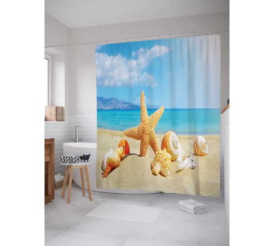 Изображение товара Штора (занавеска) для ванной JoyArty "Звезда предводитель" из сатена, 180х200 см с крючками, sc_11818