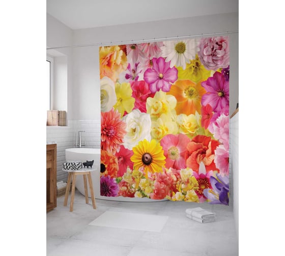 Изображение товара Штора (занавеска) для ванной JoyArty "Коллекция цветов" из сатена, 180х200 см с крючками, sc_12327