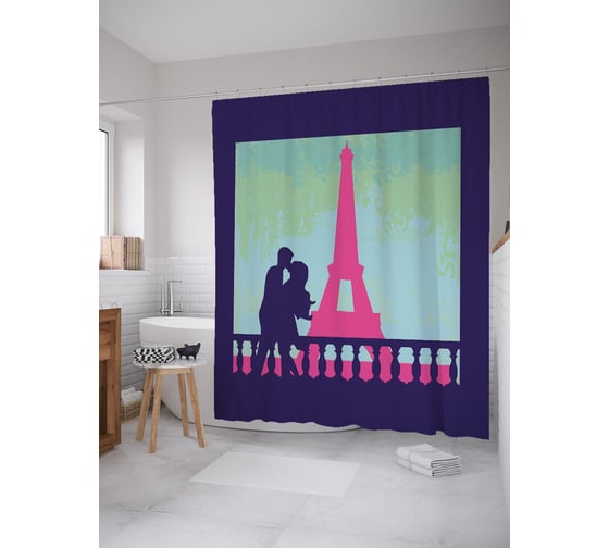 Изображение товара Штора (занавеска) для ванной JoyArty "Поцелуй в Париже" из сатена, 180х200 см sc_378638