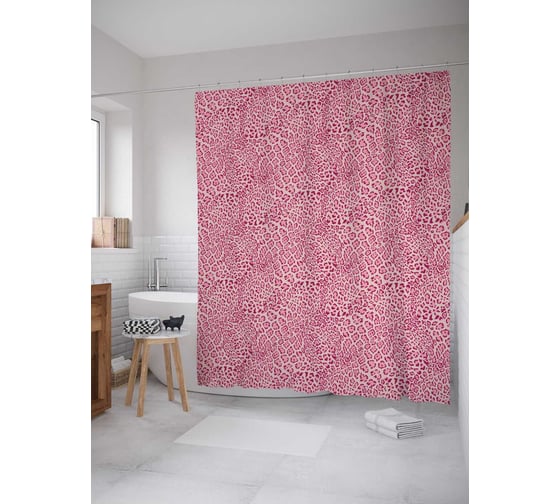 Изображение товара Штора (занавеска) для ванной JoyArty "Гепардовые завитушки" из сатена, 180х200 см с крючками, sc_14066