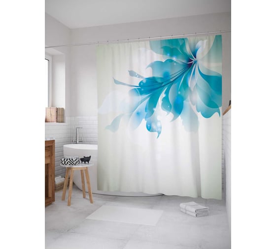 Изображение товара Штора (занавеска) для ванной JoyArty "Цветок неба" из сатена, 180х200 см с крючками, sc_21919
