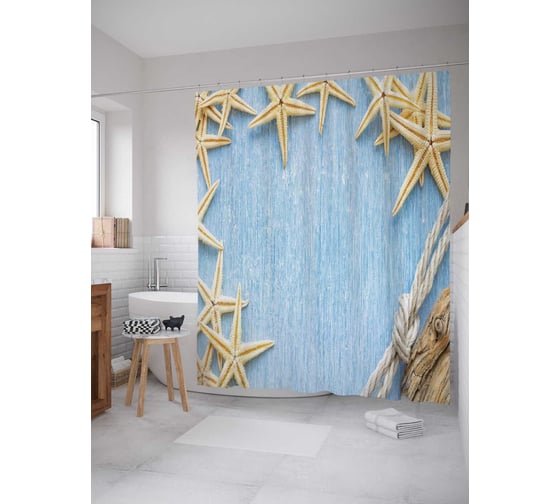 Изображение товара Штора (занавеска) для ванной JoyArty "Морской столик" из сатена, 180х200 см с крючками, sc_11814