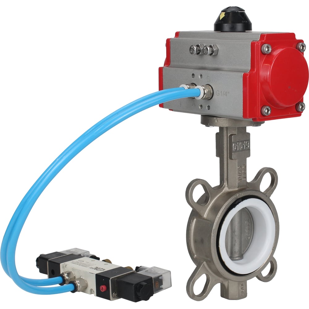 Изображение товара Затвор DN.ru 304-304-PTFE-2W-Fb-H Ду150 Ру16 пневмопривод, дисковый