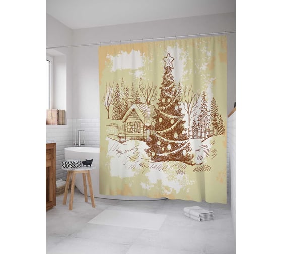 Изображение товара Штора (занавеска) для ванной JoyArty "Елка красавица" из сатена, 180х200 см с крючками, sc_20012