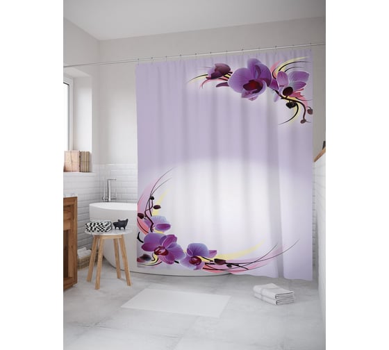 Изображение товара Штора (занавеска) для ванной JoyArty "С цветами ярче" из сатена, 180х200 см с крючками, sc_2504