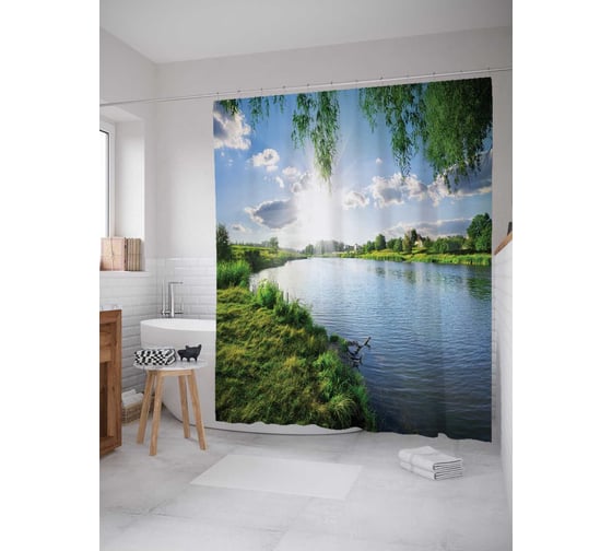 Изображение товара Штора (занавеска) для ванной JoyArty "Ослепительная погода" из сатена, 180х200 см с крючками, sc_12169