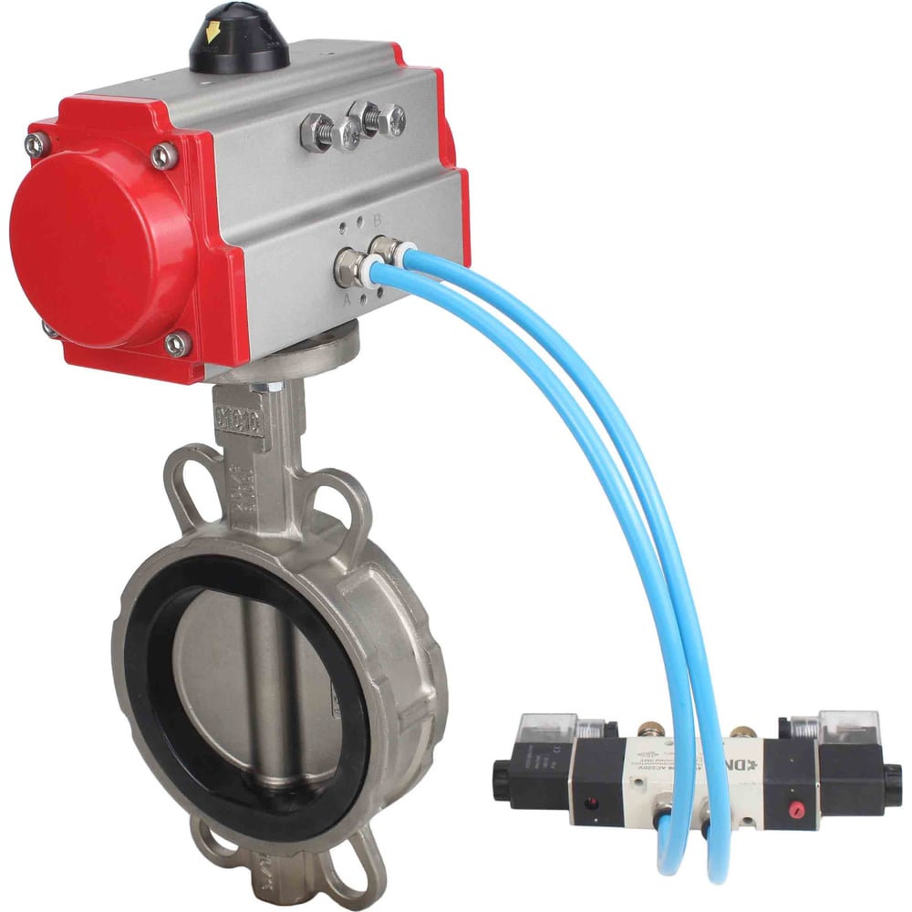 Затвор DN.ru 304-304-VITON-2W-Fb-H Ду150 Ру16 пневмопривод, пневмораспределитель D050-46857