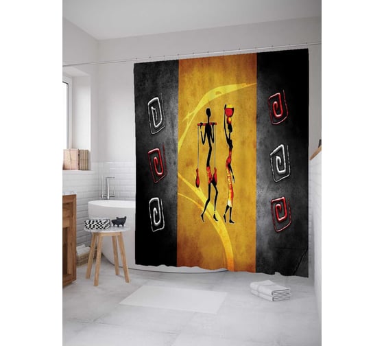 Изображение товара Штора (занавеска) для ванной JoyArty "Африканская прогулка" из сатена, 180х200 см с крючками, sc_17565