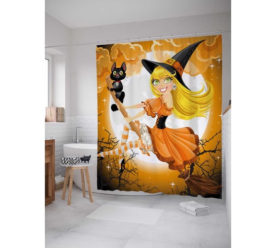 Изображение товара Штора (занавеска) для ванной JoyArty "Прекрасная ведьма" из сатена, 180х200 см с крючками, sc_18813