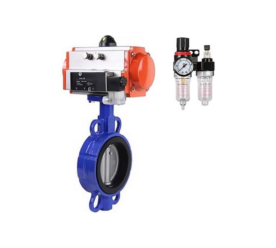 Изображение товара Затвор DN.ru 304-304-VITON-2W-Fb-H Ду150 Ру16 пневмопривод, пневмораспределитель, БПВ D050-49891