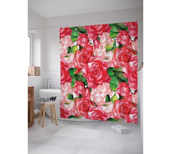 Изображение товара Штора (занавеска) для ванной JoyArty "Цветы согревают душу" из сатена, 180х200 см с крючками, sc_14768
