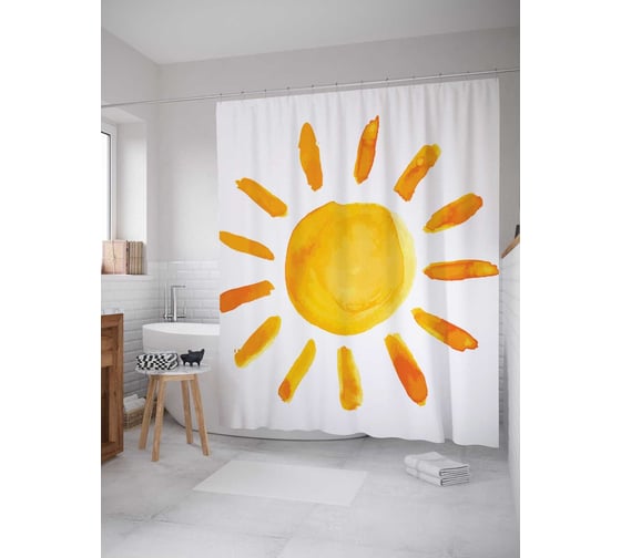 Изображение товара Штора (занавеска) для ванной JoyArty "Солнце глазами ребенка" из сатена, 180х200 см с крючками, sc_17695