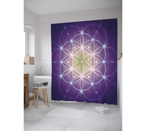 Изображение товара Штора (занавеска) для ванной JoyArty "Цветок жизни" из сатена, 180х200 см с крючками, sc_28854