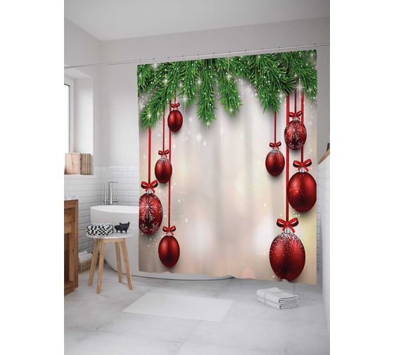 Изображение товара Штора (занавеска) для ванной JoyArty "Игрушки для праздника" из сатена, 180х200 см с крючками, sc_20064