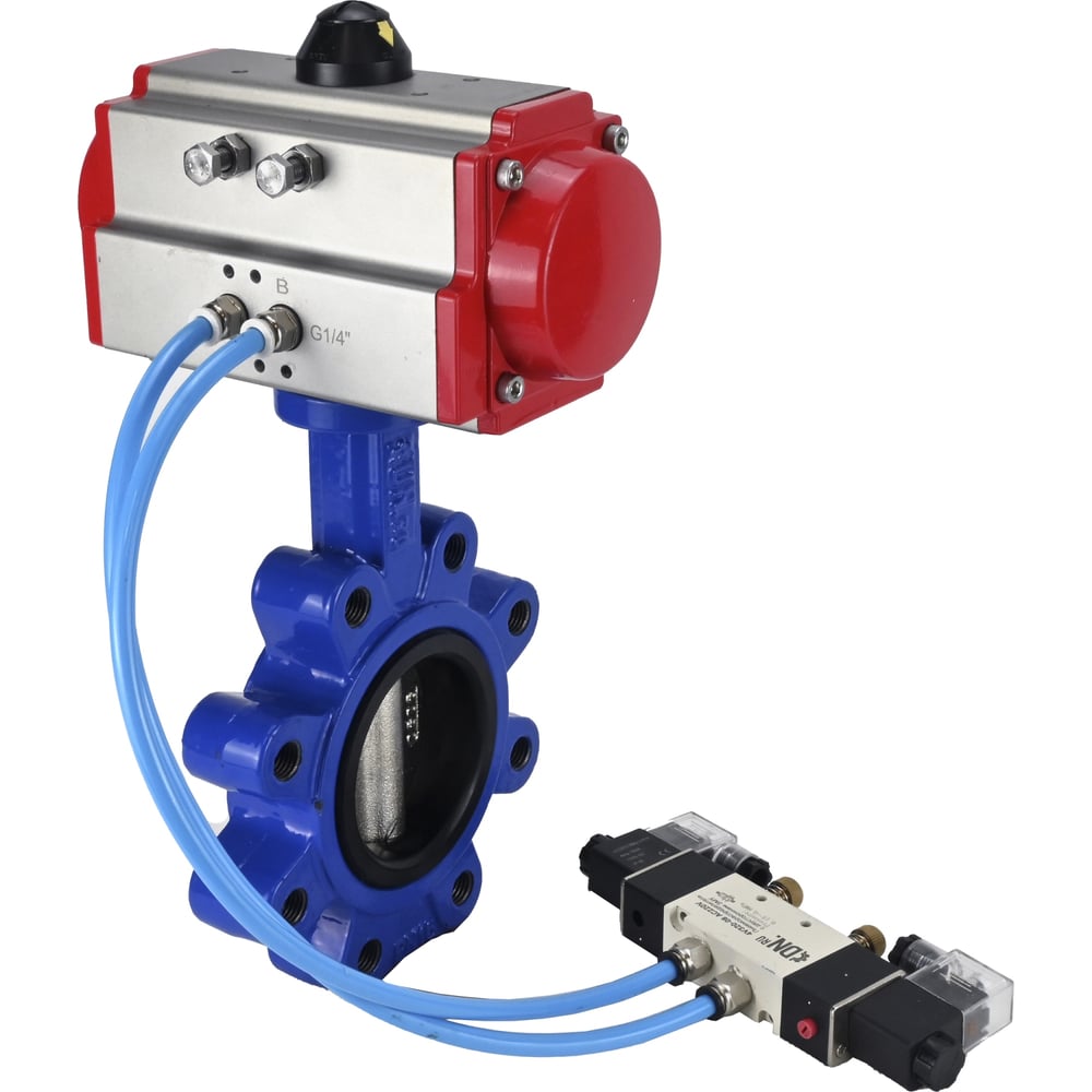 Изображение товара Затвор DN.ru QT450-304-NBR-2W-Fb-H Ду100 Ру16 с пневмоприводом