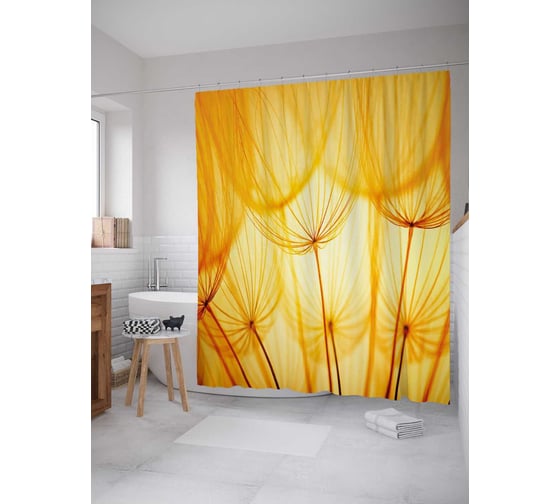 Изображение товара Штора (занавеска) для ванной JoyArty "Купол из одуванчиков" из сатена, 180х200 см с крючками, sc_21901