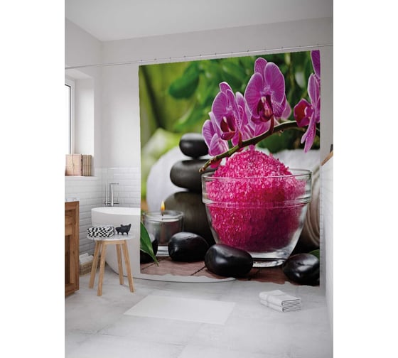 Изображение товара Штора (занавеска) для ванной JoyArty "Ароматная соль" из сатена, 180х200 см с крючками, sc_21861