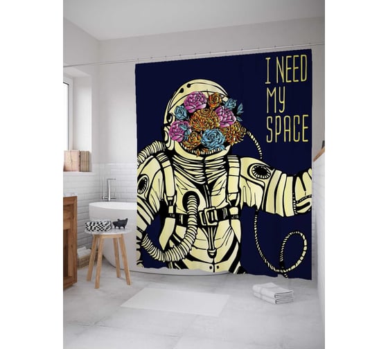 Изображение товара Штора (занавеска) для ванной JoyArty "Космический букет" из сатена, 180х200 см с крючками, sc_19932